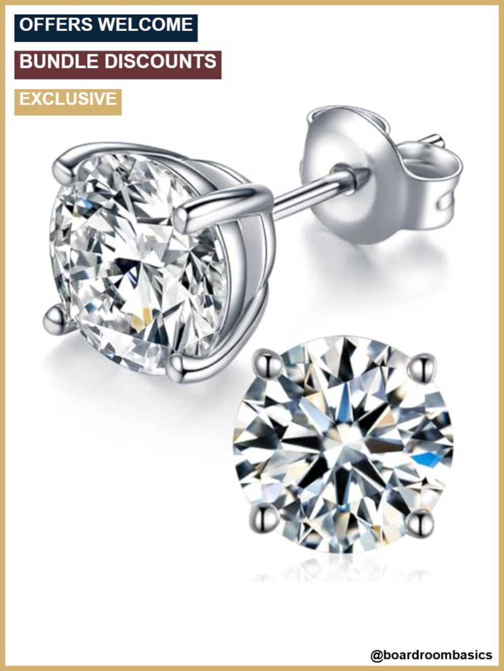Moissanite Stud Earrings Round Cut VVS1 Lab Created 18K White Gold Plated 925